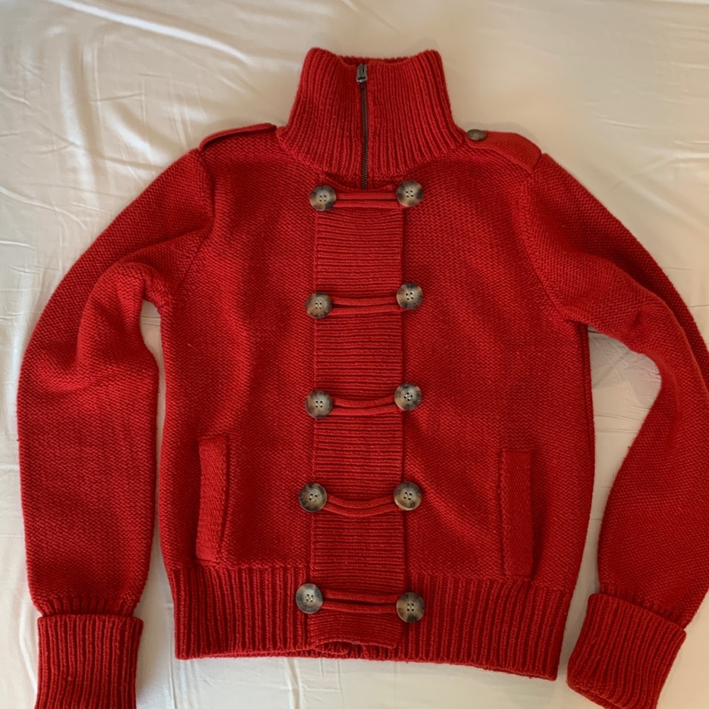 American Eagle Outfitters Vibrant Red Zip-Up Sweater